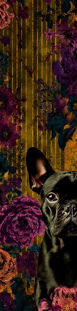 Free printable dog bookmark featuring vertical lines black frenchie bookmark